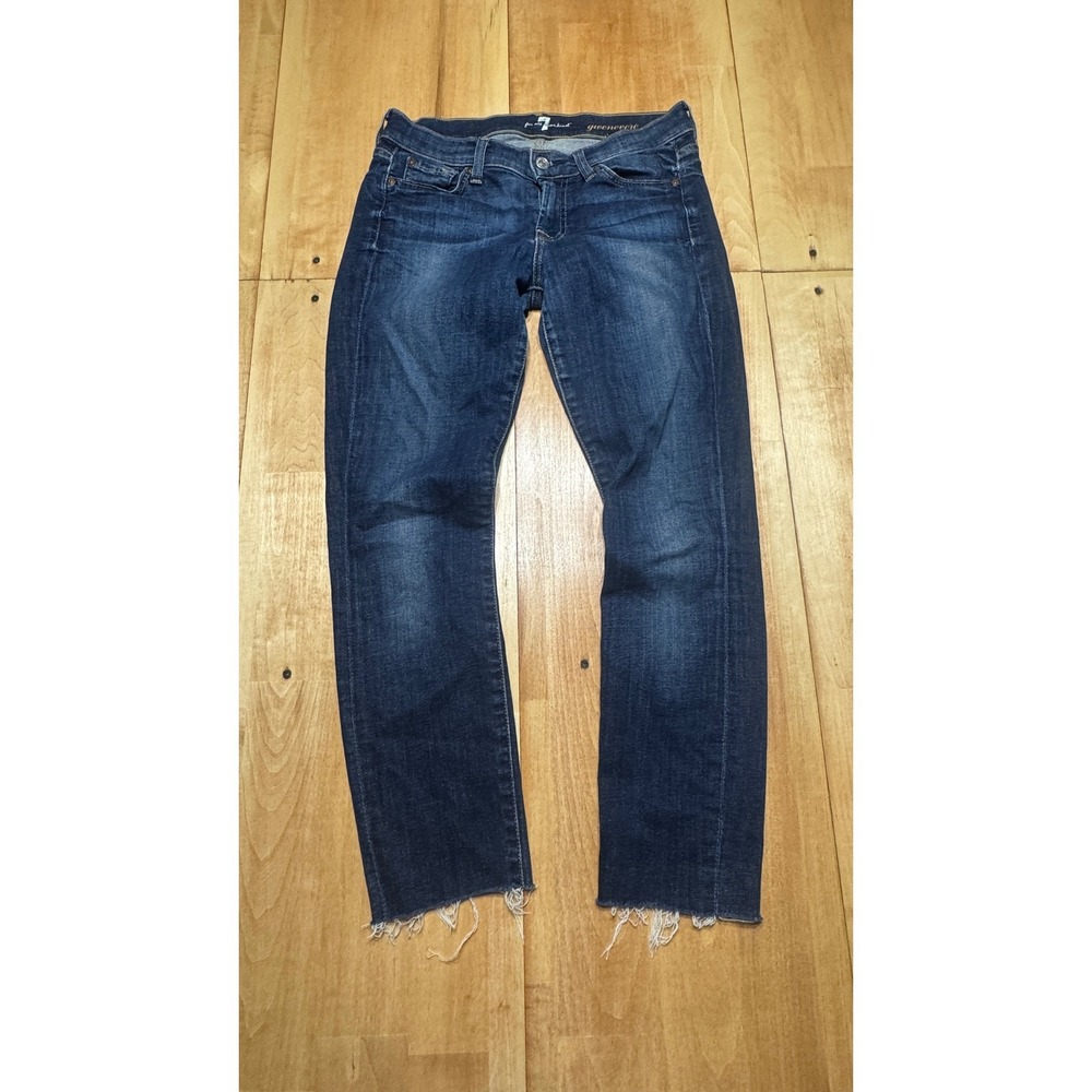 7 For All Mankind Guenevere Dark Wash Raw Hem Straight Leg Jeans Womens Size 27